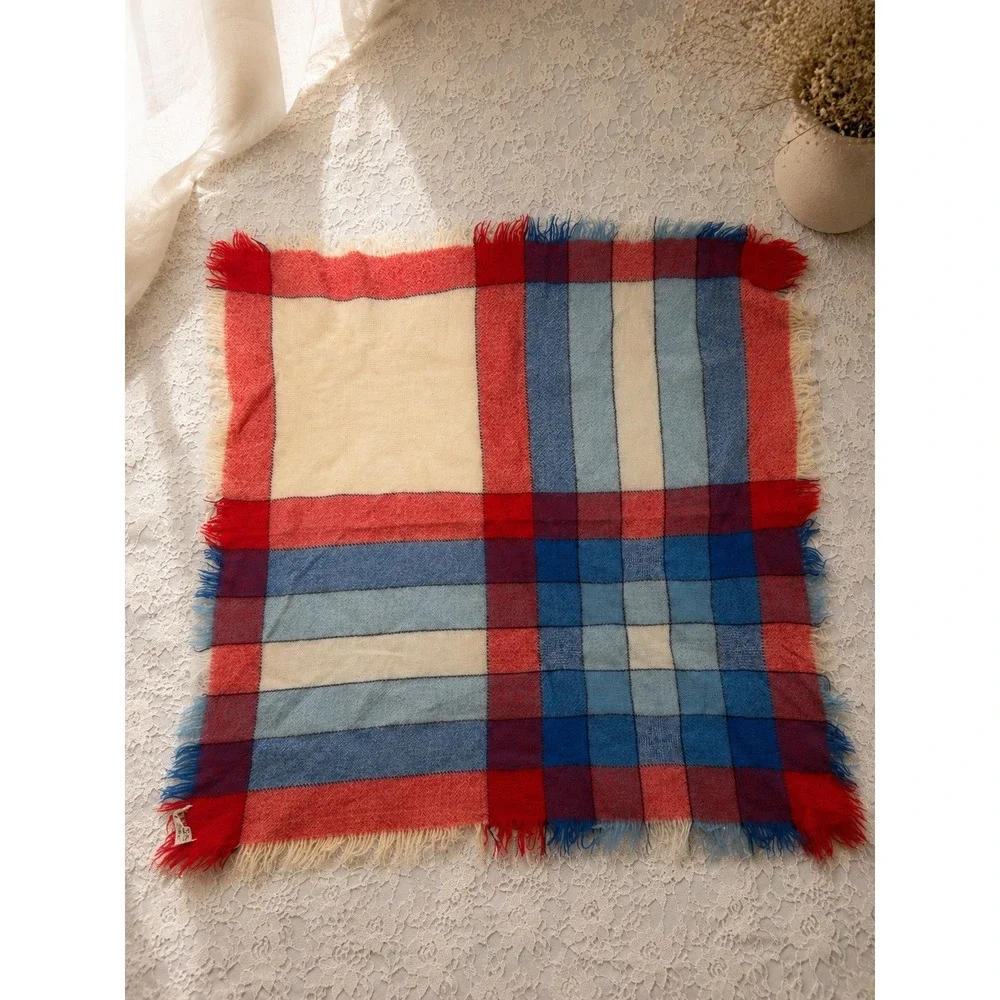 Vintage Wool Plaid Square Scarf Fall Retro Autumn Boho Cottagecore Grandmacore